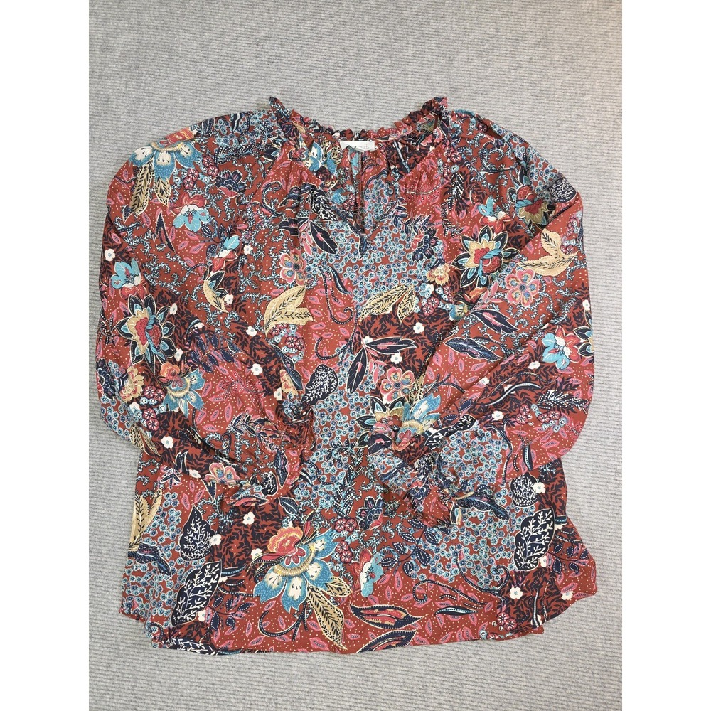Chenault Floral Peasent Blouse Ruffle Woman Plus Size 2X Gold Brown Burnt Orange